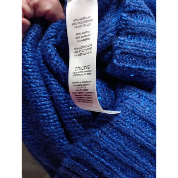 Chicos Sz 1/M Ladies‎ Cowl Neck Sweater Blue Sequined 3/4 Sleeves Knit - Picture 5 of 5